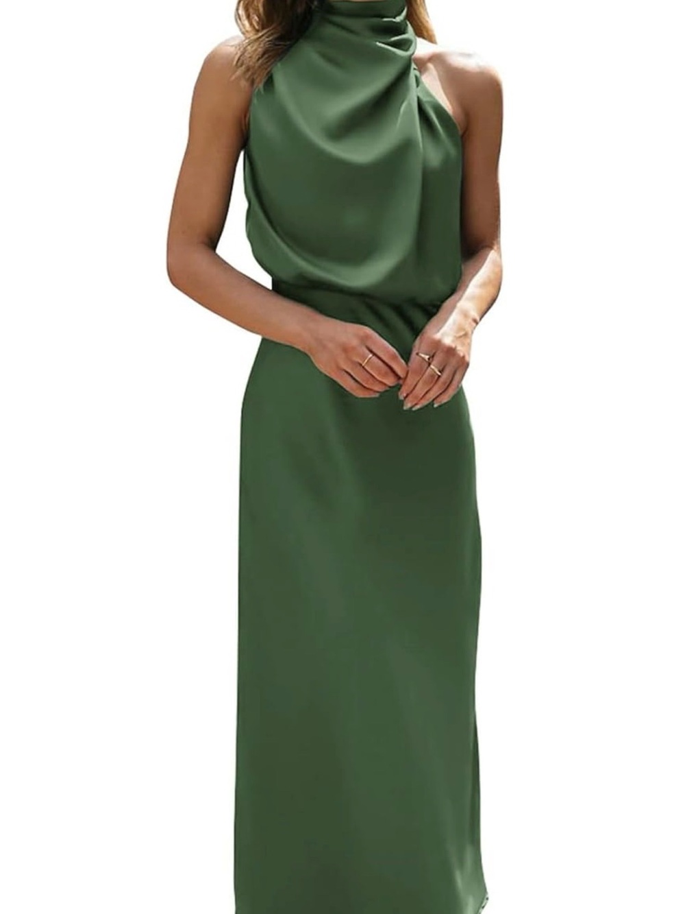 Draped Halter Maxi Dress in Olive Green